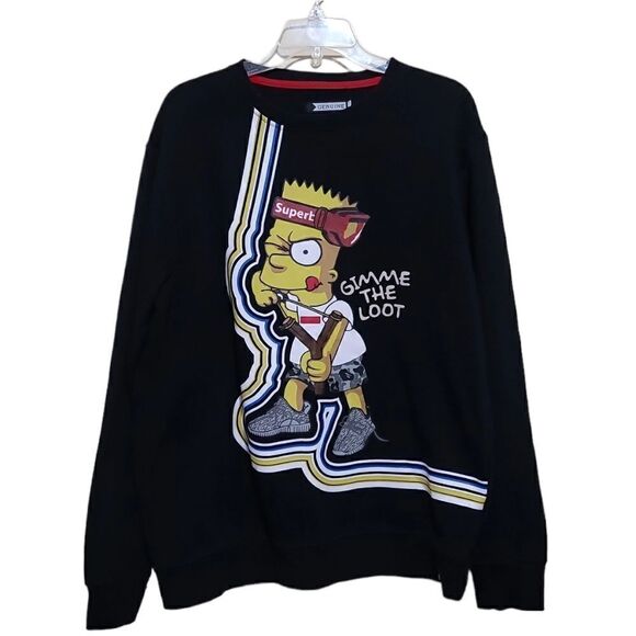Genuine Bart Simpson Black Graphic Men's Sweatshirt Size Large - Picture 3 of 9